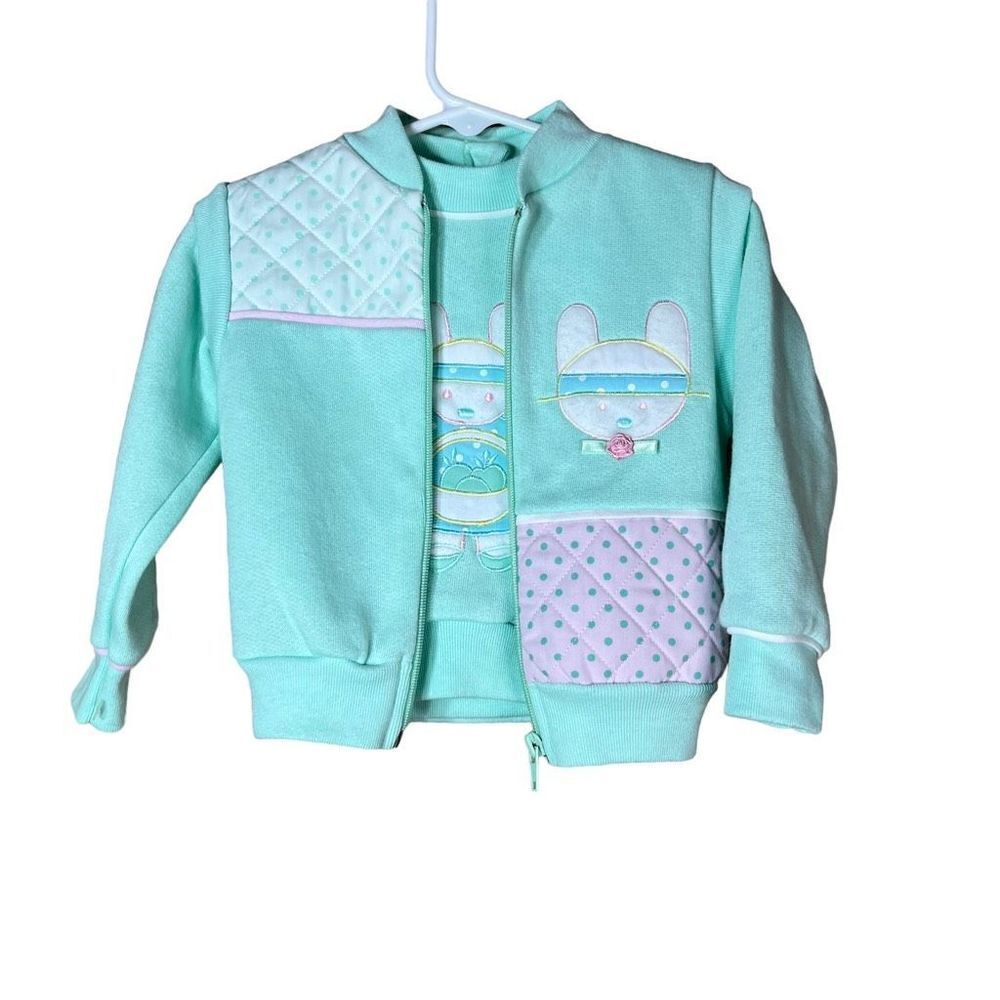 Vintage Petite Club 2 piece‎ Matching Bunny Print Vest and Sweater 24 months